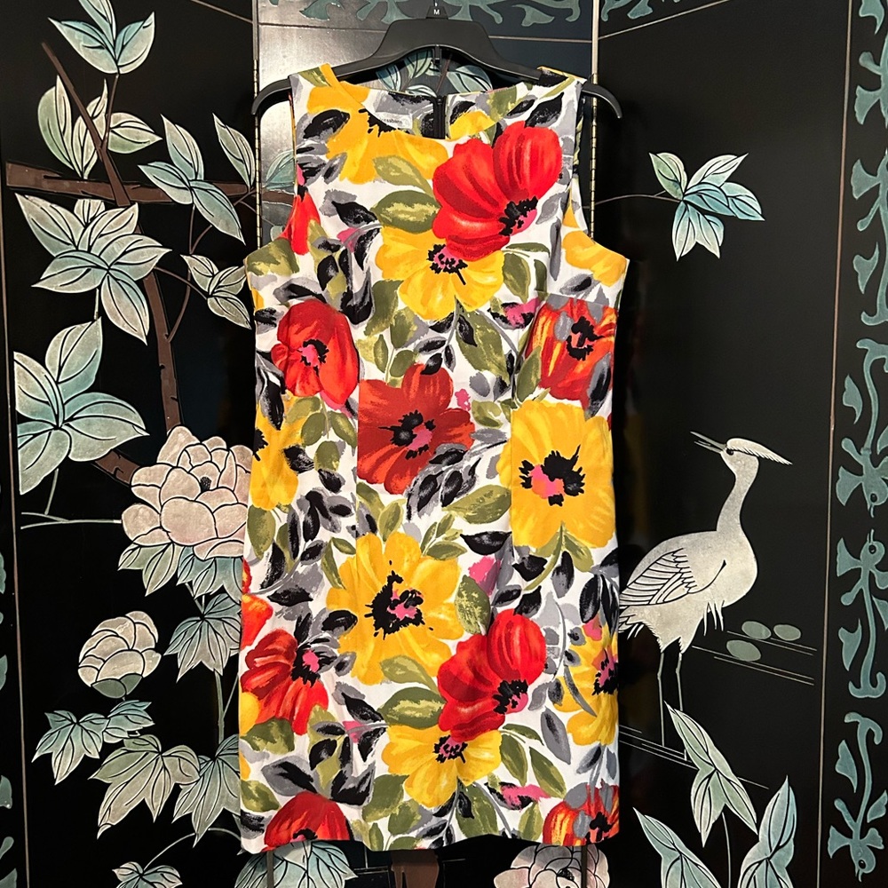 Dress Barn Floral Sleeveless Dress Women Sz 16 Zipper Sheath Stretch Adult